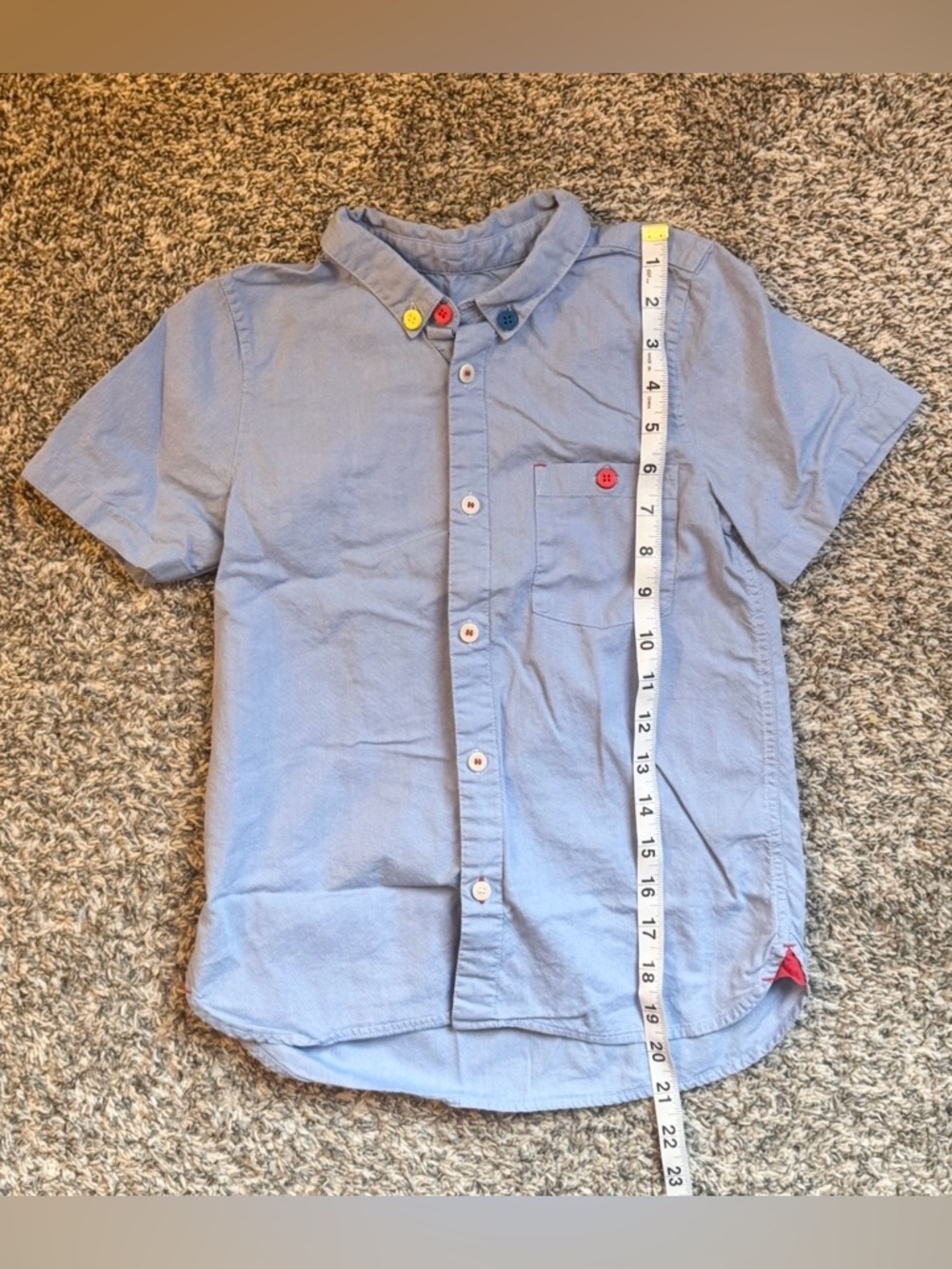 Burberry Light Blue Short-Sleeve Button-Down with Red Accents